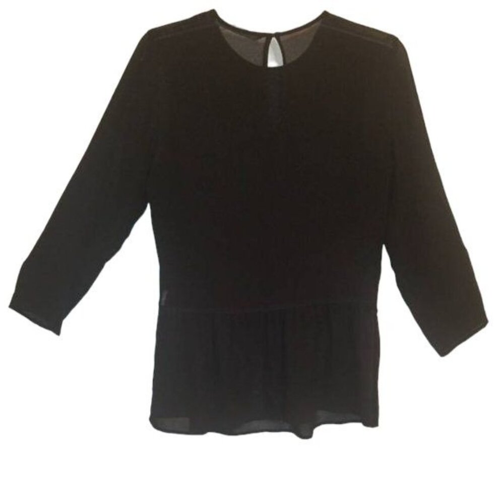 Zara Basic Silk Black Long Sleeve Blouse Peplum Sz XS